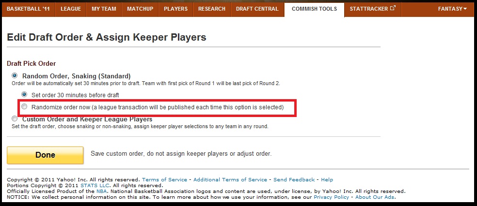 Edit Draft Order & Assign Keeper Players